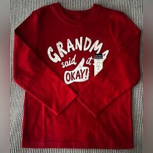 Okie Dokie Long Sleeve Red Graphic T-Shirt NWT, Size 4T